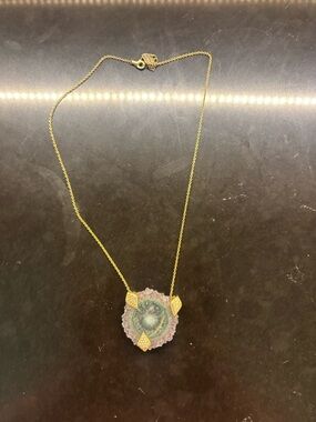 Gold Chain Necklace with Green-Purple Geode Pendant